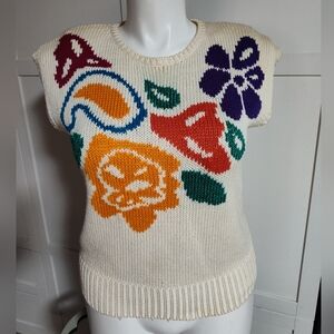 Vintage Jimmy Garcia Hand Loomed Floral Sleeveless Sweater, women’s M